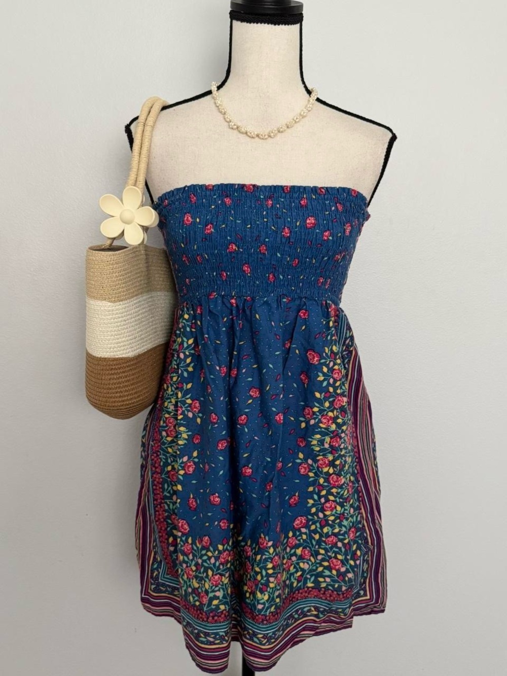 Forever 21 Blue Floral Strapless Sundress